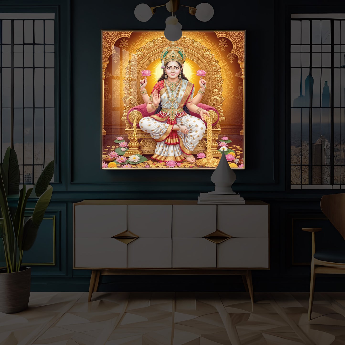 Maa Laxmi Modern Luxury Backlight Square Wall Art