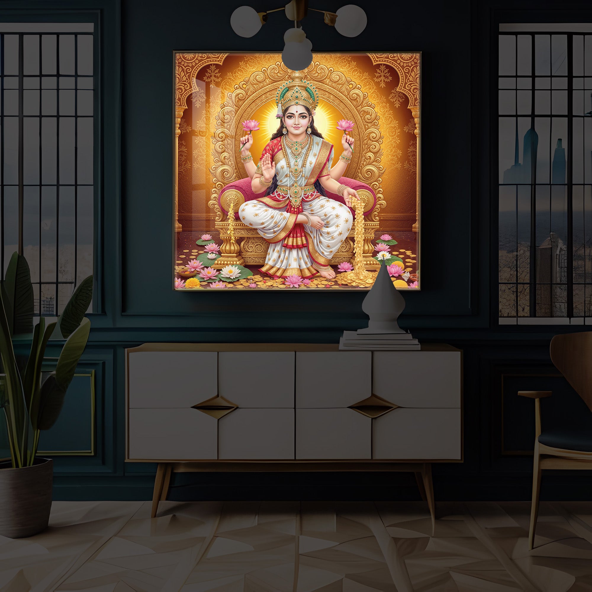 Maa Laxmi Modern Luxury Backlight Square Wall Art