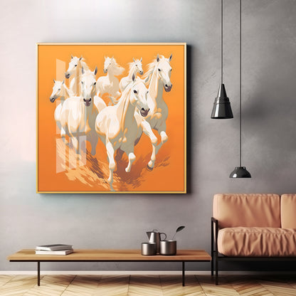 Lucky White Horses Premium Acrylic Square Wall Art