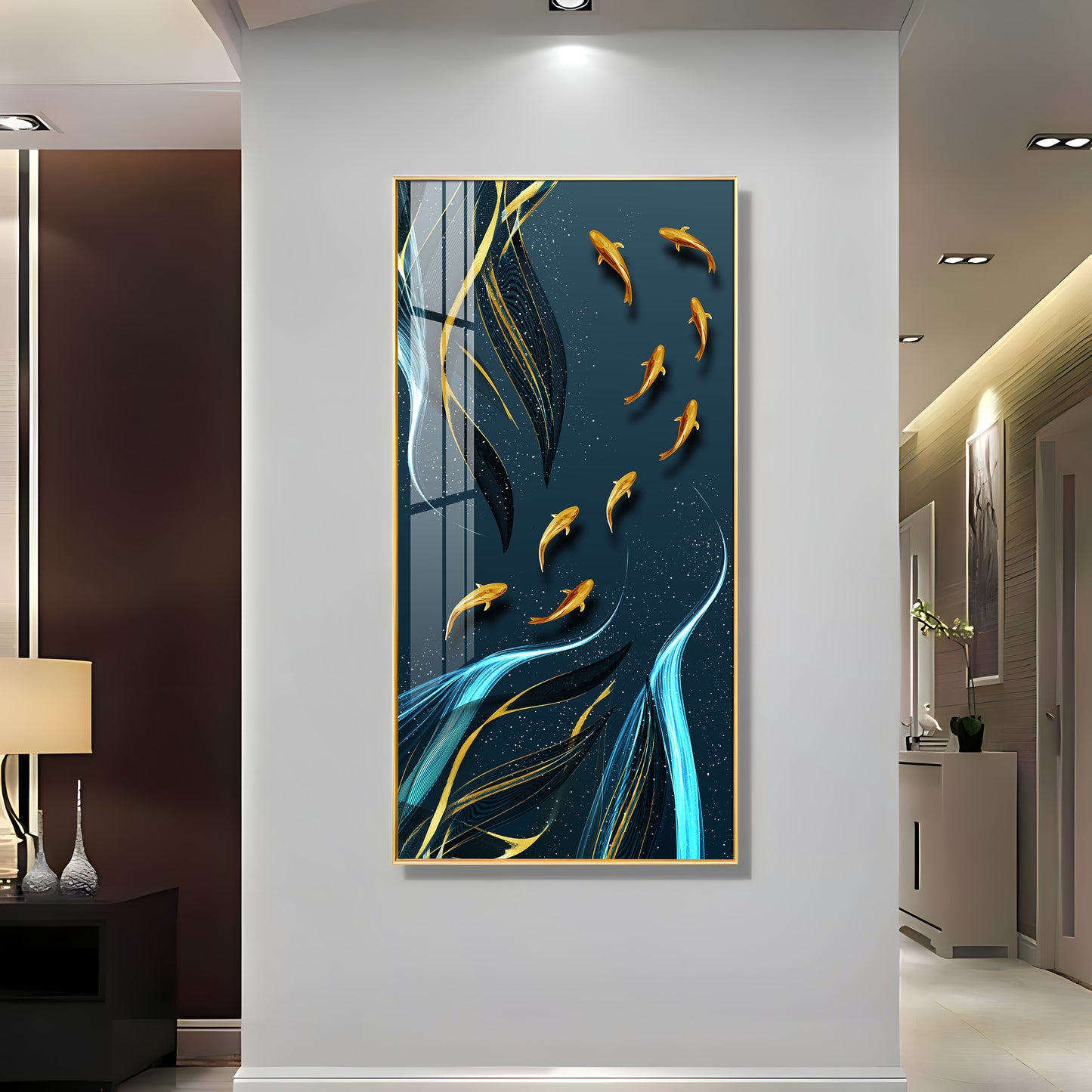 Golden Koi Fish Premium Acrylic Vertical Wall Art