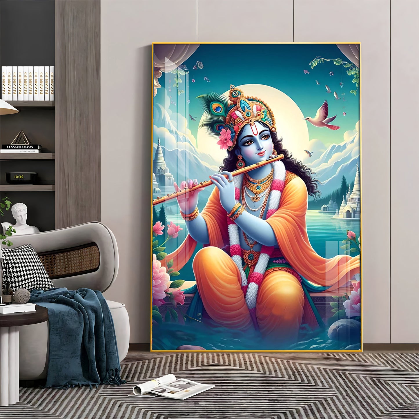 Lord Krishna Devotion Premium Vertical Acrylic Wall Art