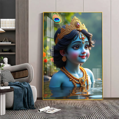 Little Krishna Reflection In Water Premium Acrylic Wall Art