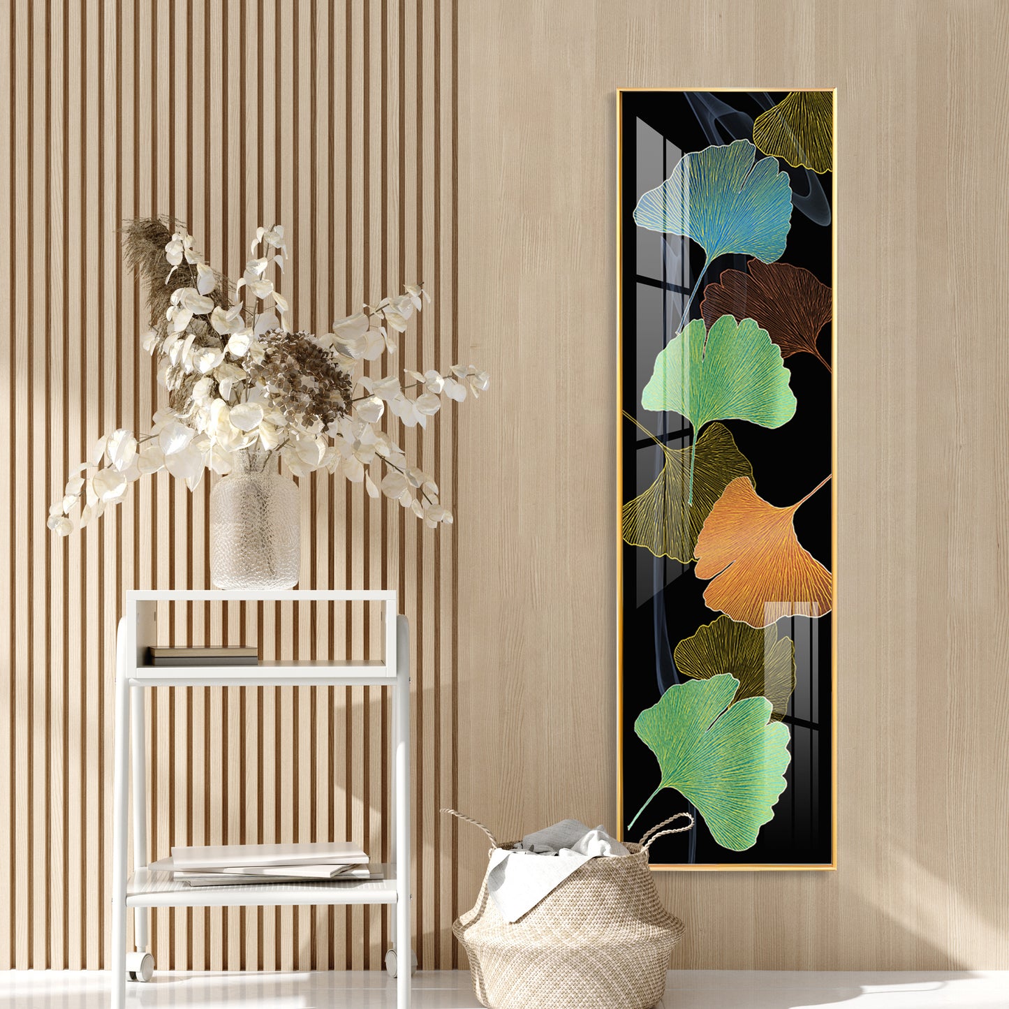 Colourful Ginkgo Biloba Leaves Premium Acrylic Vertical Wall Art