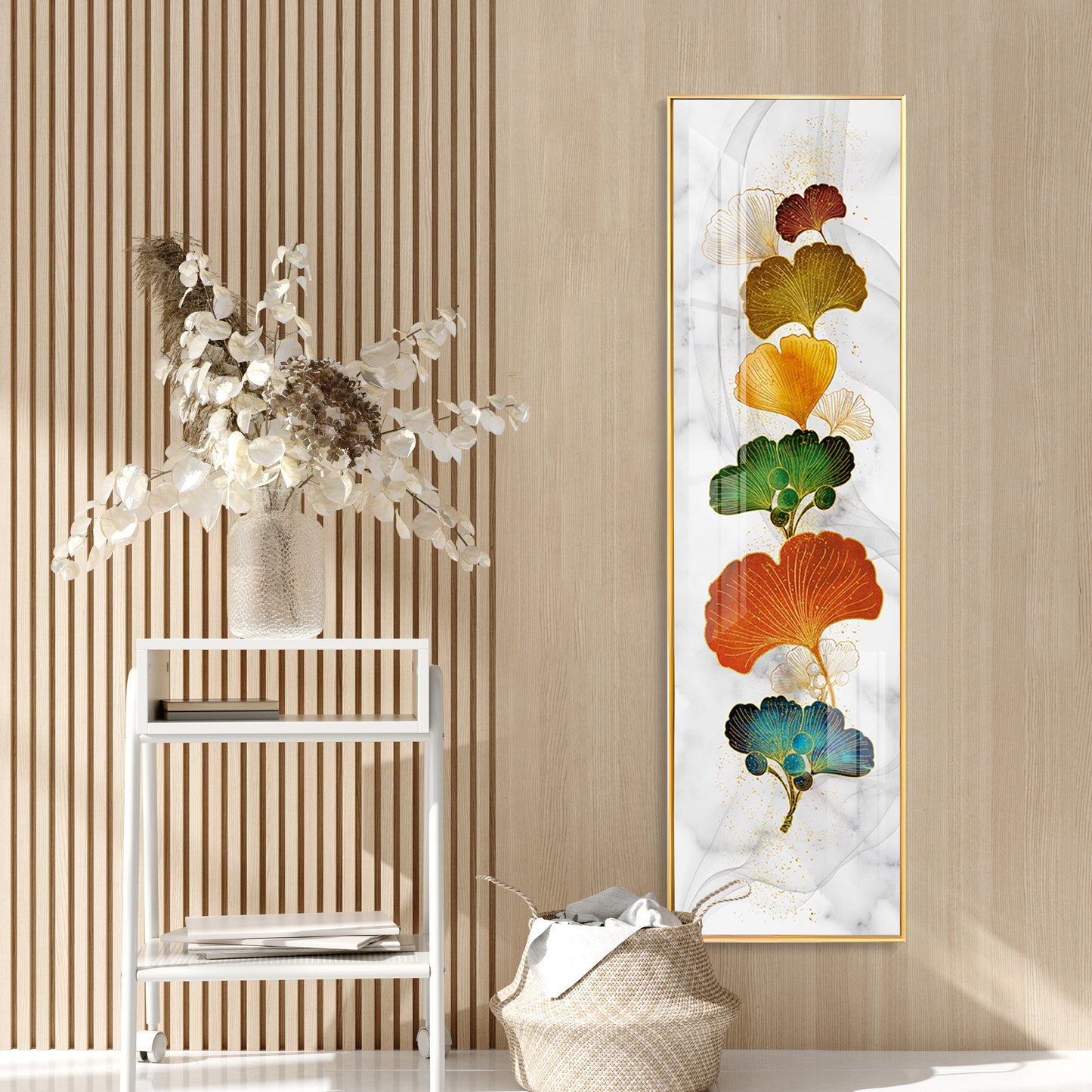 Ginkgo Leaves With White Background Premium Acrylic Vertical Wall Art
