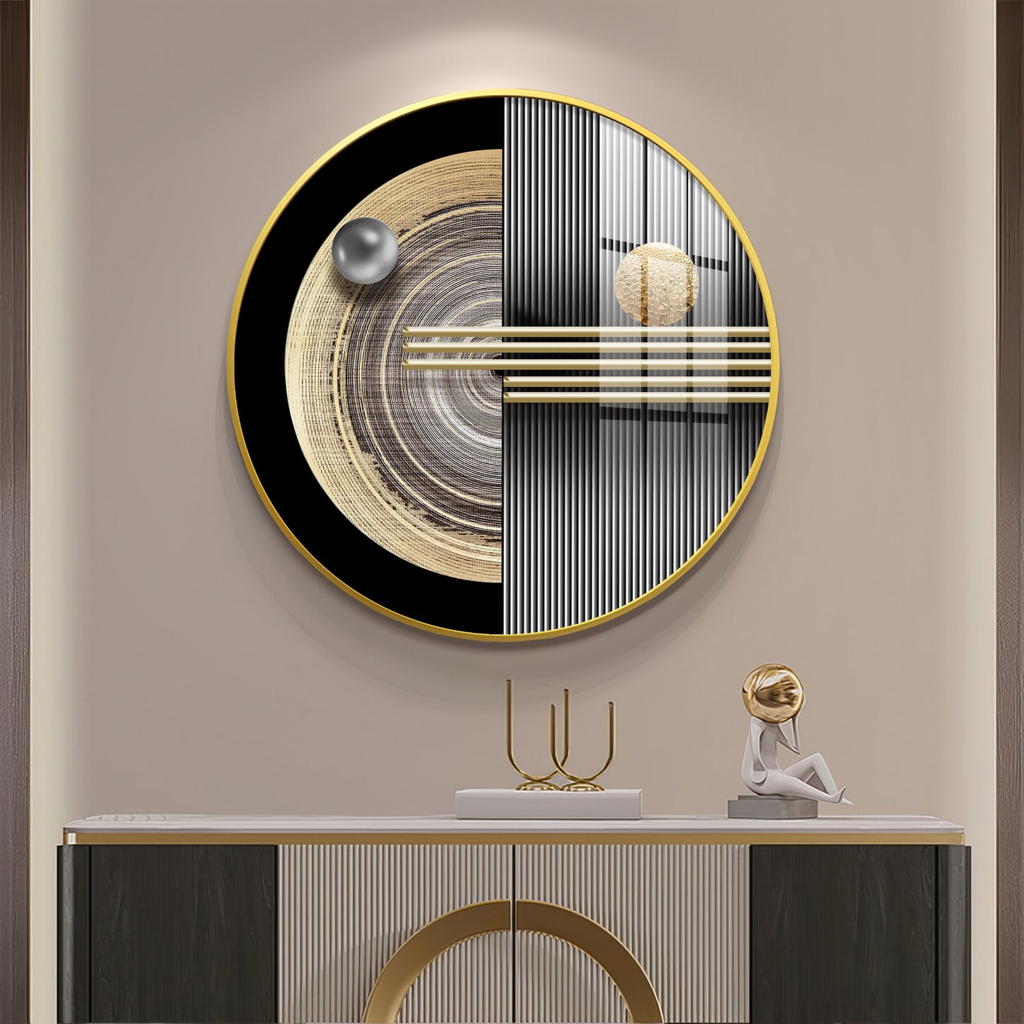 Golden Orb Premium Acrylic Round Wall Art