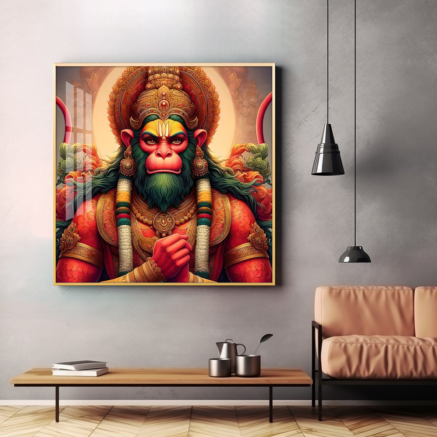 Veer Hanuman Premium Acrylic Square Wall Art