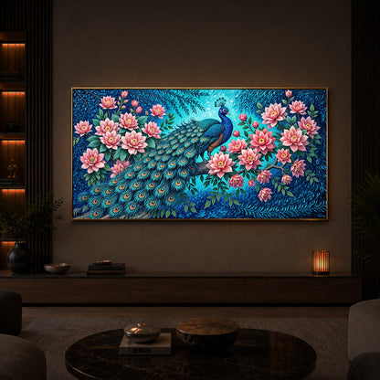 Majestic Peacock Modern Luxury Backlight Horizontal Wall Art