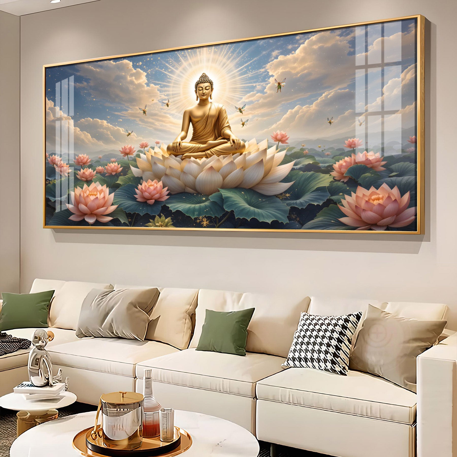 Peaceful Buddha On Lotus Premium Acrylic Horizontal Wall Art