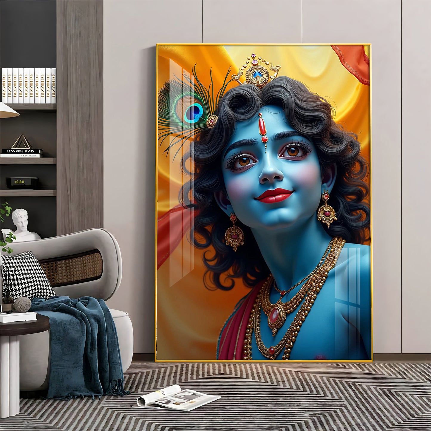 Krishna in Blue and Yellow Premium Acrylic Wall Art