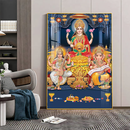 Spiritual Laxmi Ji With Flower Premium Acrylic Vertical Wall Art