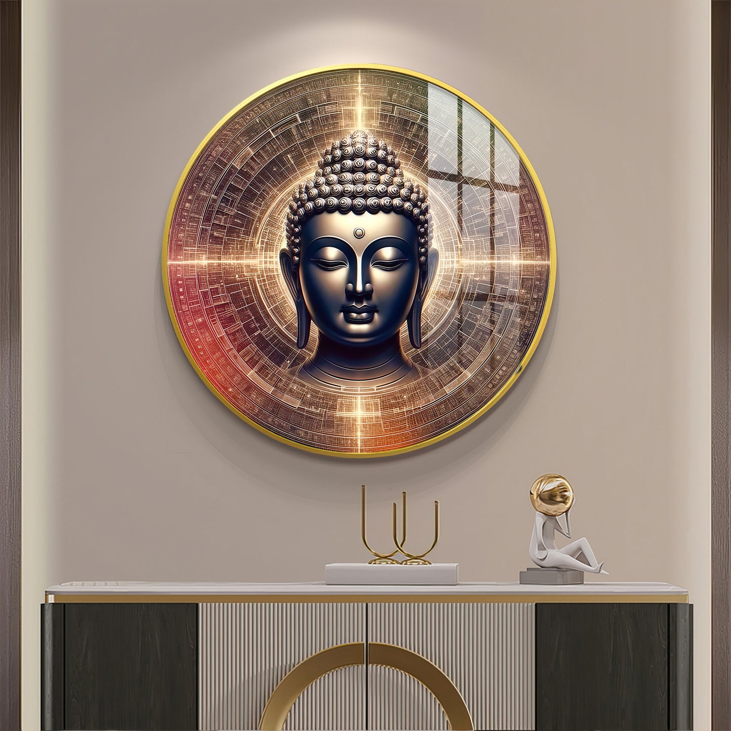 Golden Buddha Aura Premium Acrylic Round Wall Art