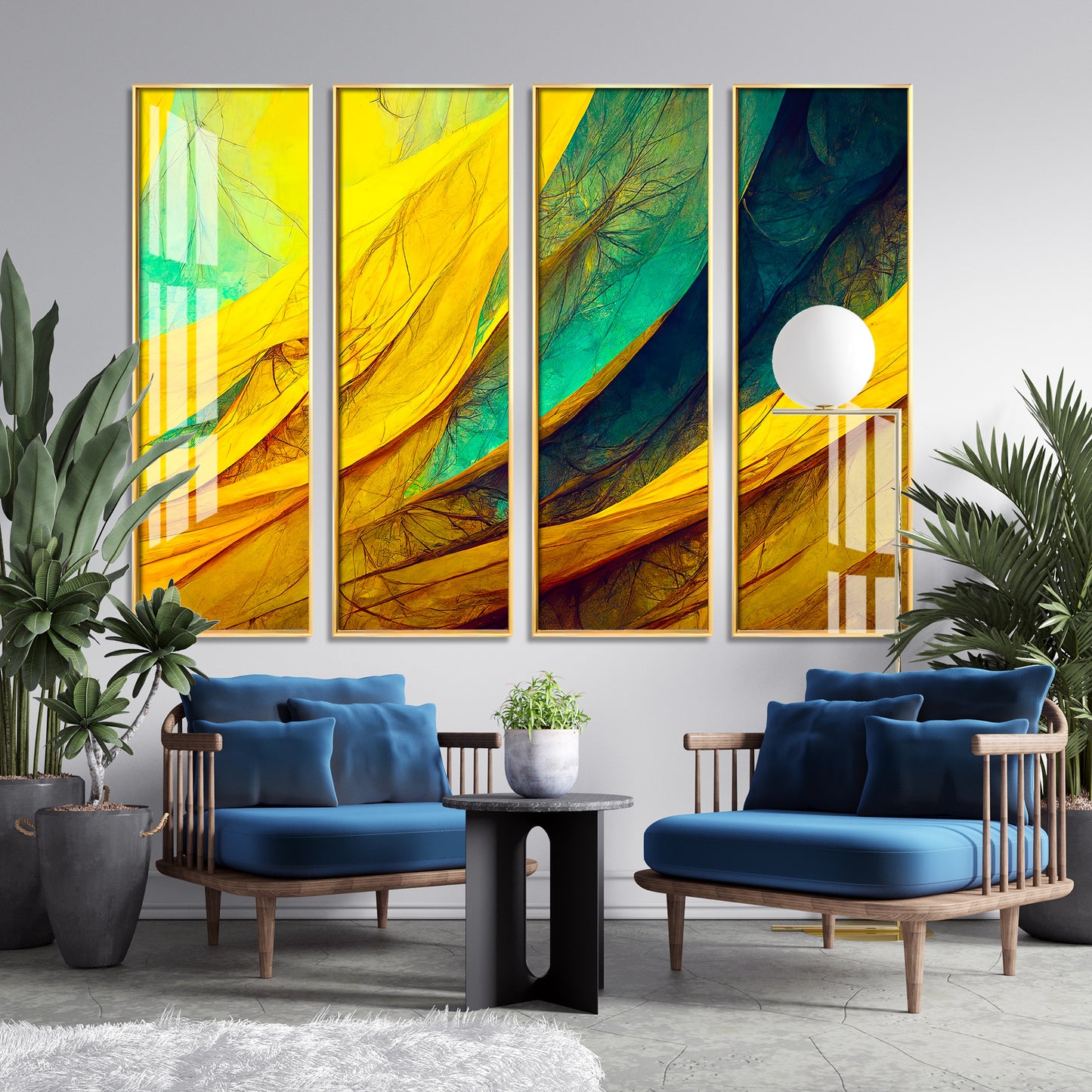 Shades of Green &Yellow Premium Acrylic Vertical Wall Art (set of 4)