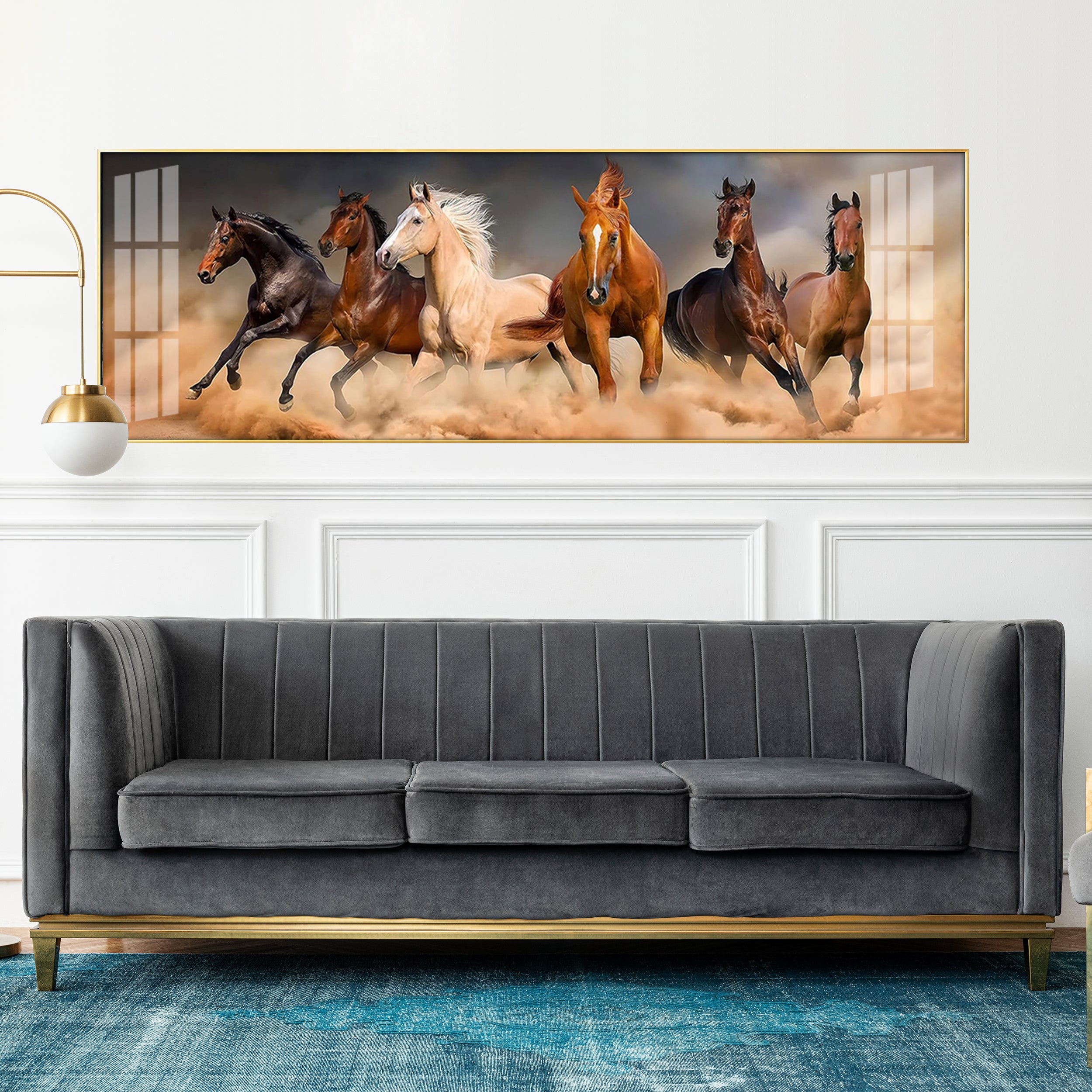 Brown Lucky Horses In Desert Premium Acrylic Horizontal Wall Art