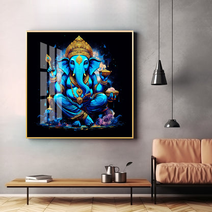 Neon Ganpati Premium Acrylic Square Wall Art