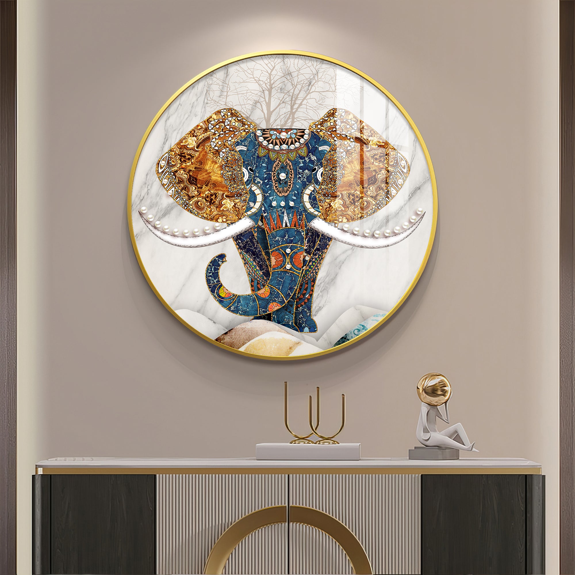 Majestic Elephant Premium Acrylic Round Wall Art