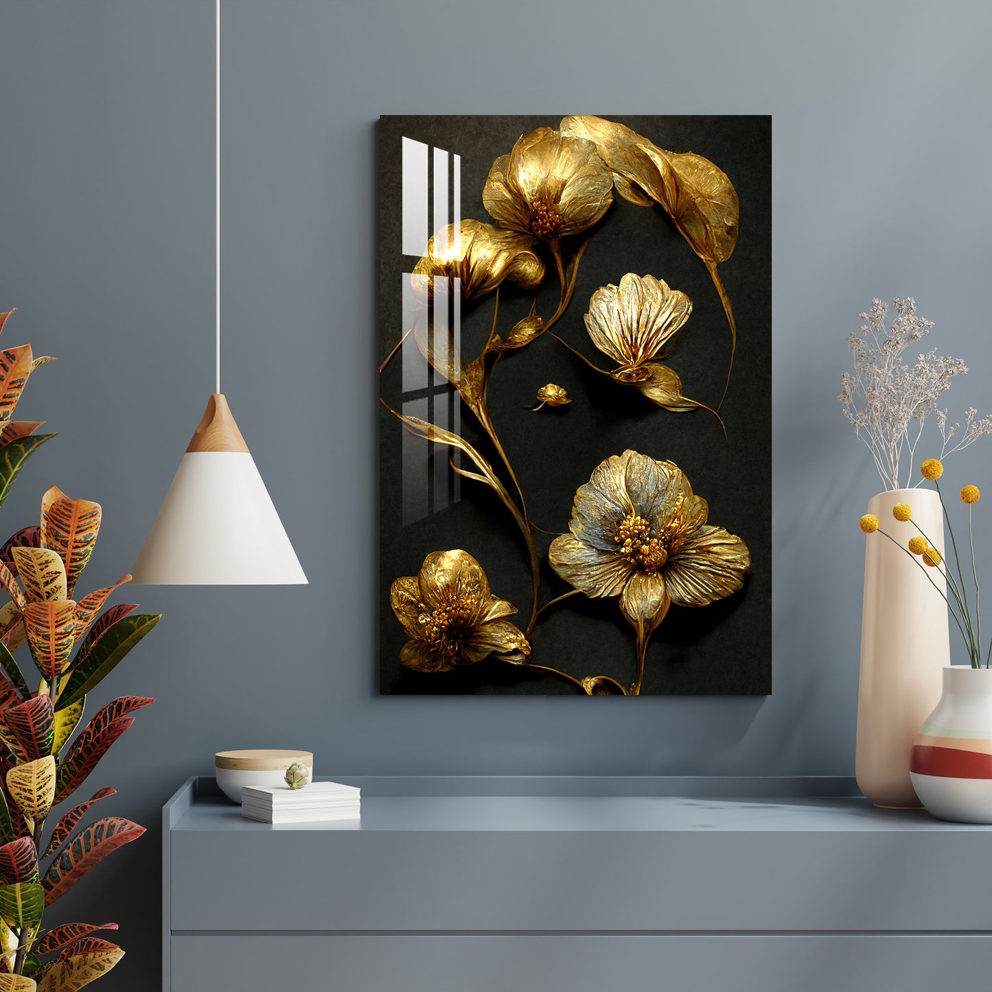 Luxury Golden Decorative Flower Acrylic Wall Art