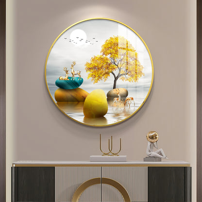 The Tree and The Fawn Premium Acrylic Round Wall Art