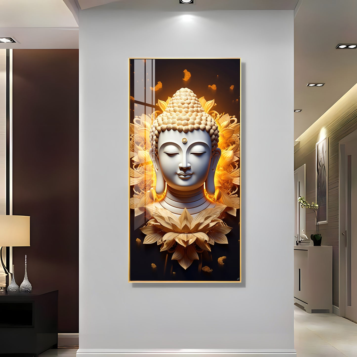 Buddha With Lotus Premium Acrylic Vertical Wall Art