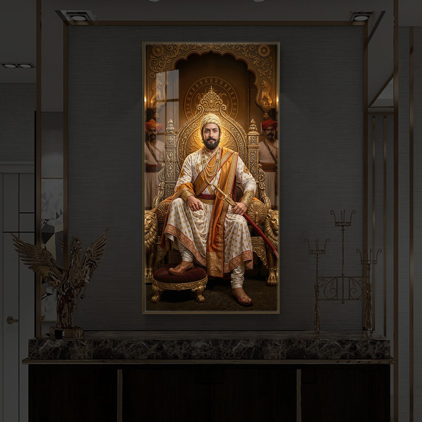 Shivaji Maharaj Modern Luxury Backlight Vertical Wall Art