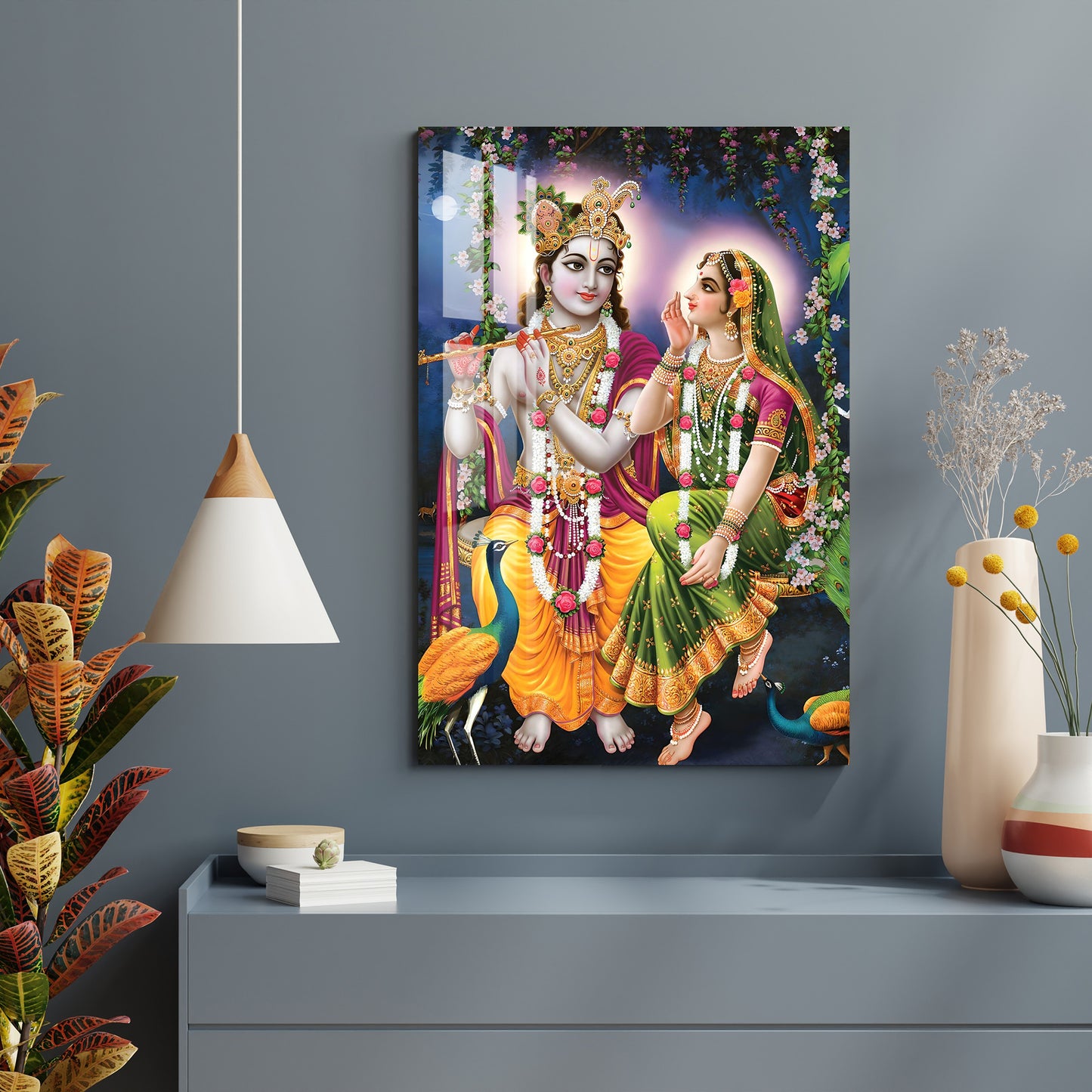 Radha Krishna with Peacock Acrylic Wall Art