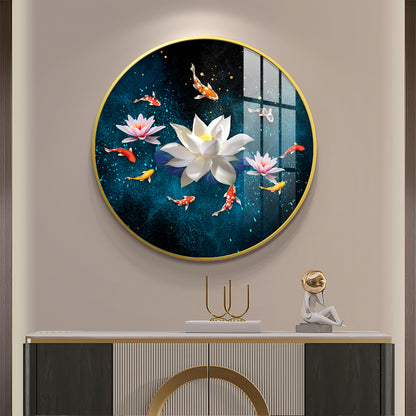 Lotus and Fish Premium Acrylic Round Wall Art