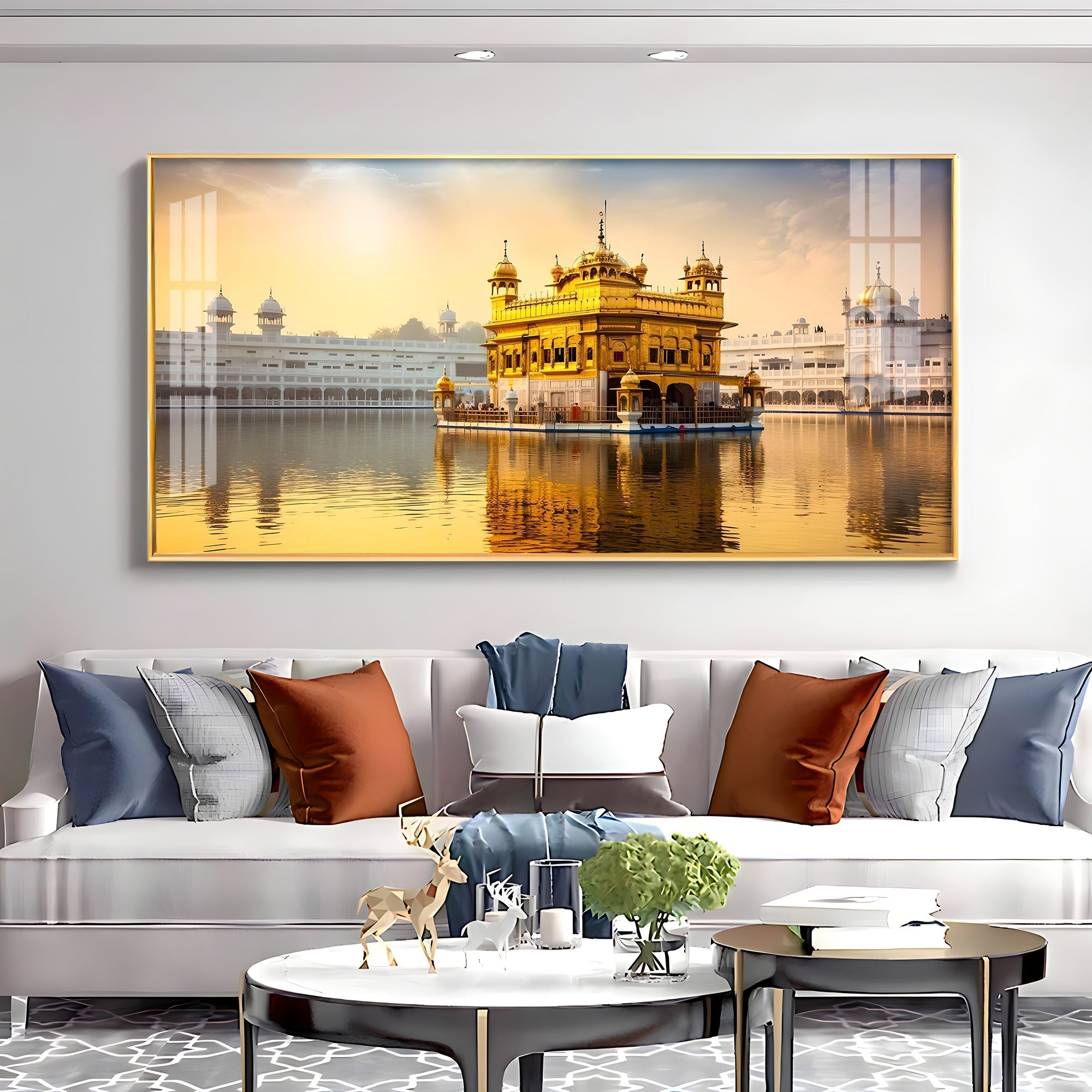 Golden Glory Premium Acrylic Horizontal Wall Art - 40X20 inches / Gold