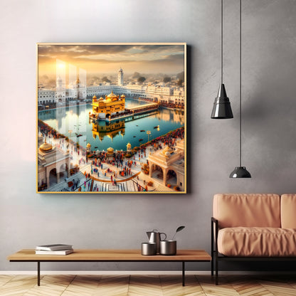 Divine Golden Temple Premium Acrylic Square Wall Art