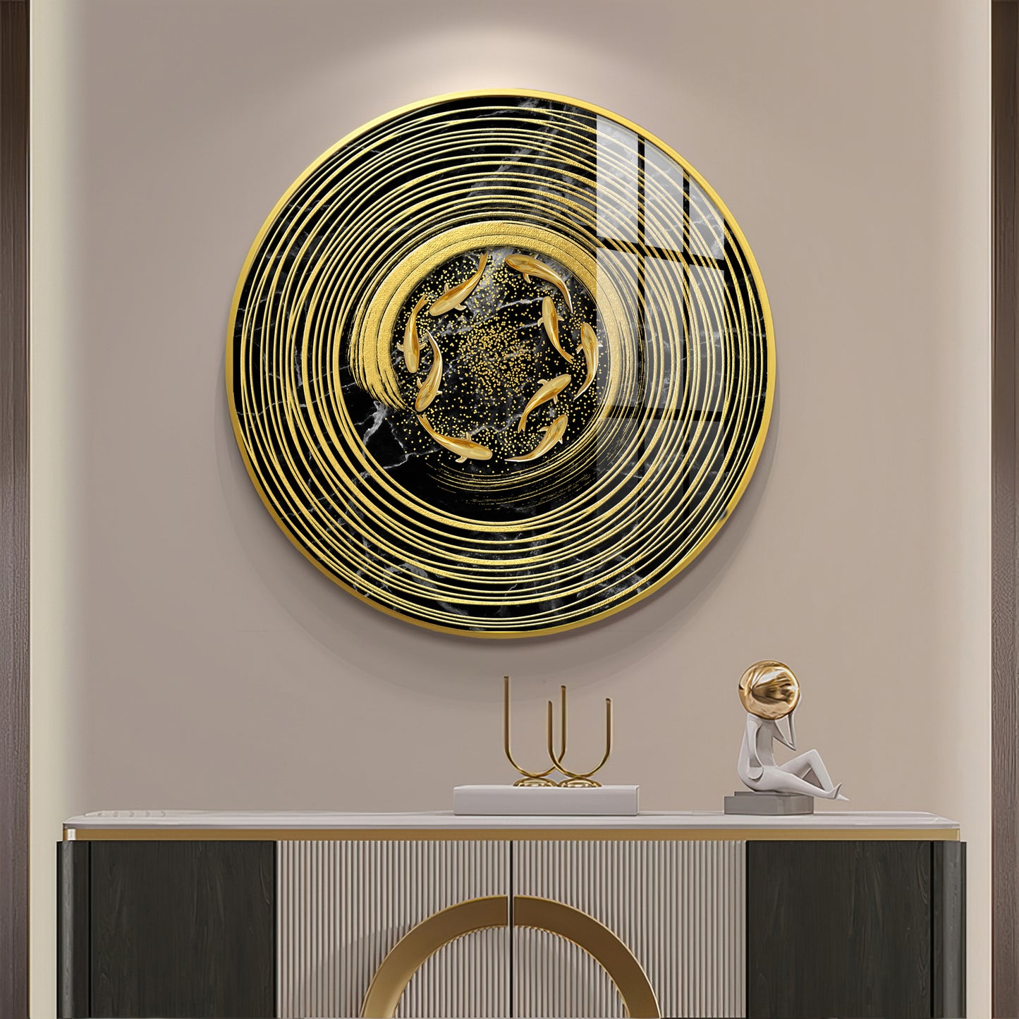 Koi In Spiral Premium Acrylic Round Wall Art