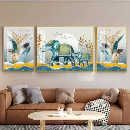 Elephants and Deers Premium Acrylic Wall Art (Set of 3)