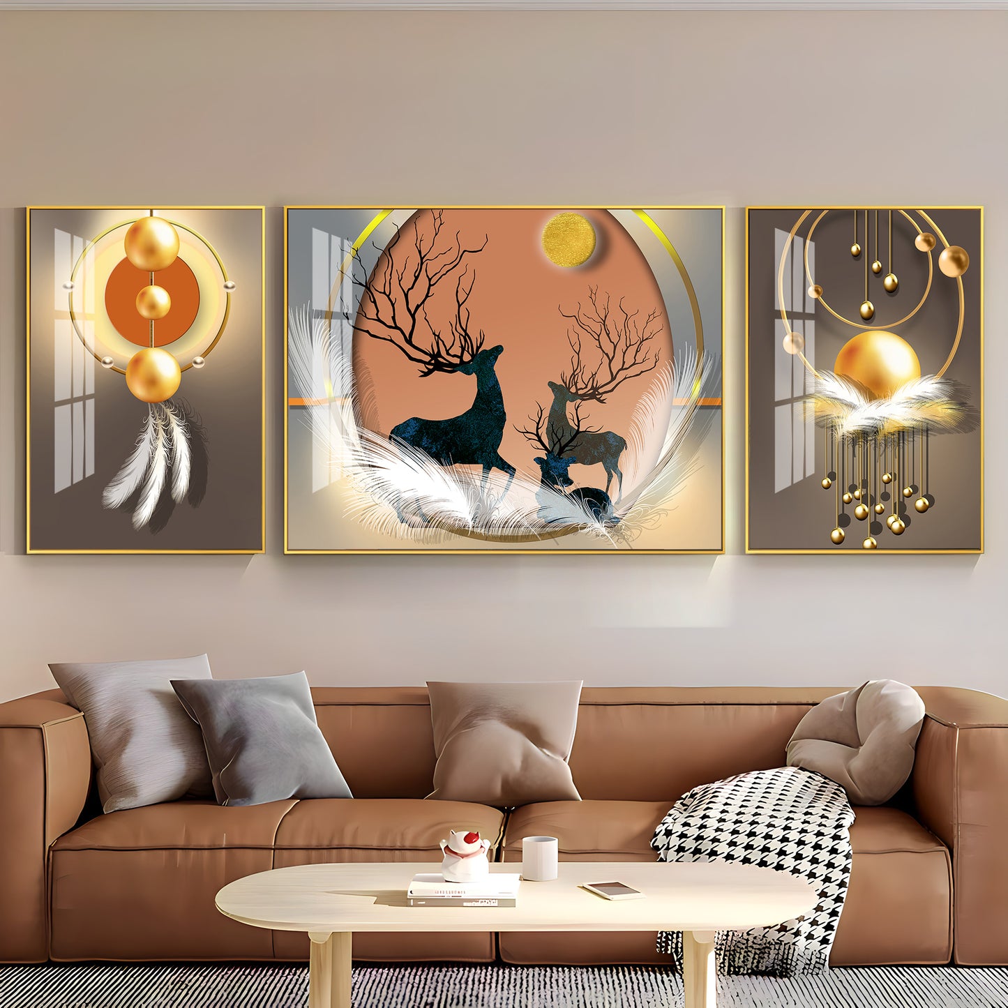 Swamp Deer & Sunset Premium Acrylic Wall Art (Set of 3)