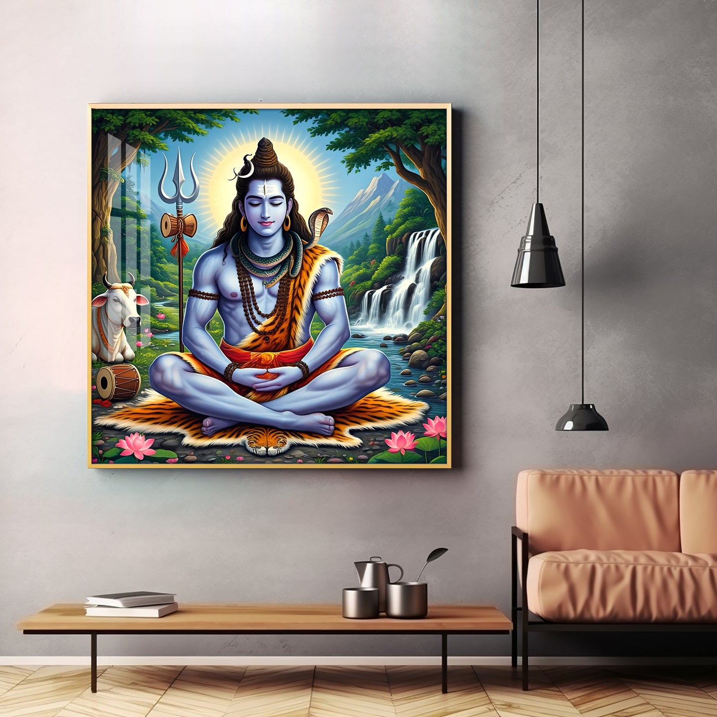 Lord Shiva in Contemplation Premium Acrylic Square Wall Art