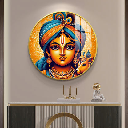 Lord Krishna Abstract Premium Acrylic Round Wall Art