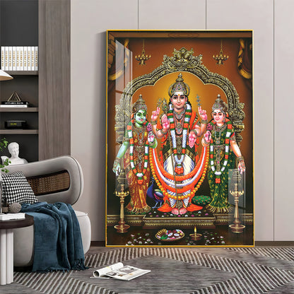 Lord Murugan Valli Deivanai Subramanya Swamy Premium Vertical Acrylic Wall Art