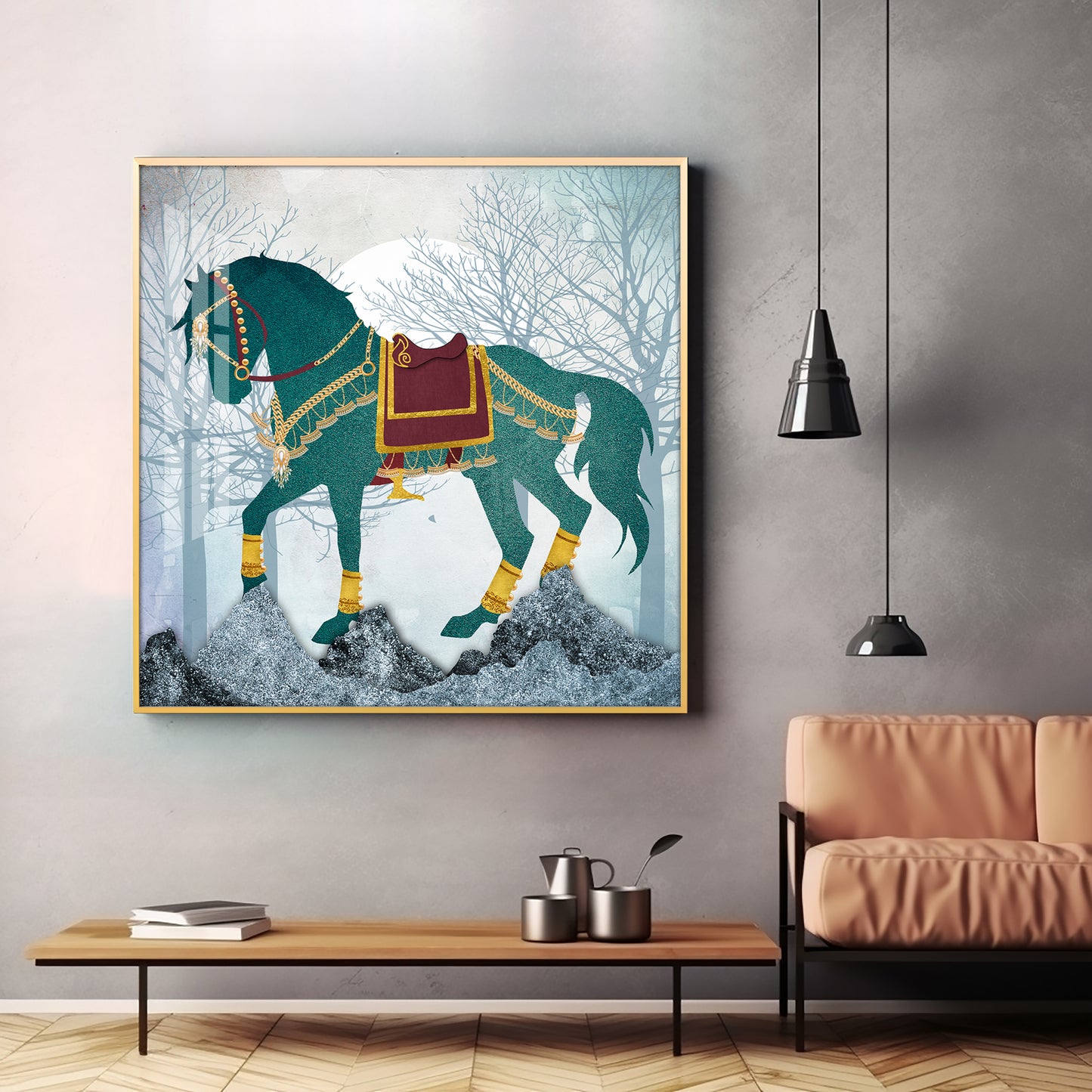 European Abstract Three-Dimensional Horse Premium Acrylic Square Wall Art