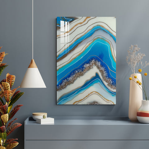 Blue lines with Stone Epoxy Resin Wall Art