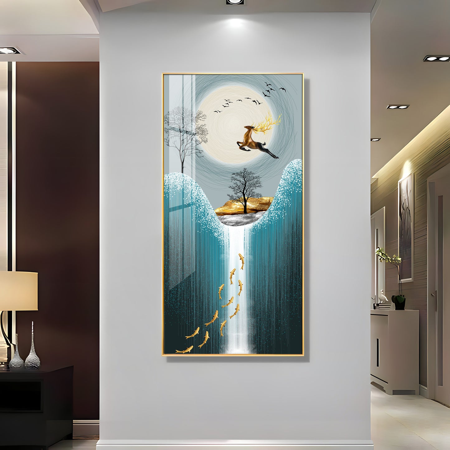 Jolly Jumping Deer Premium Vertical Acrylic Wall Art