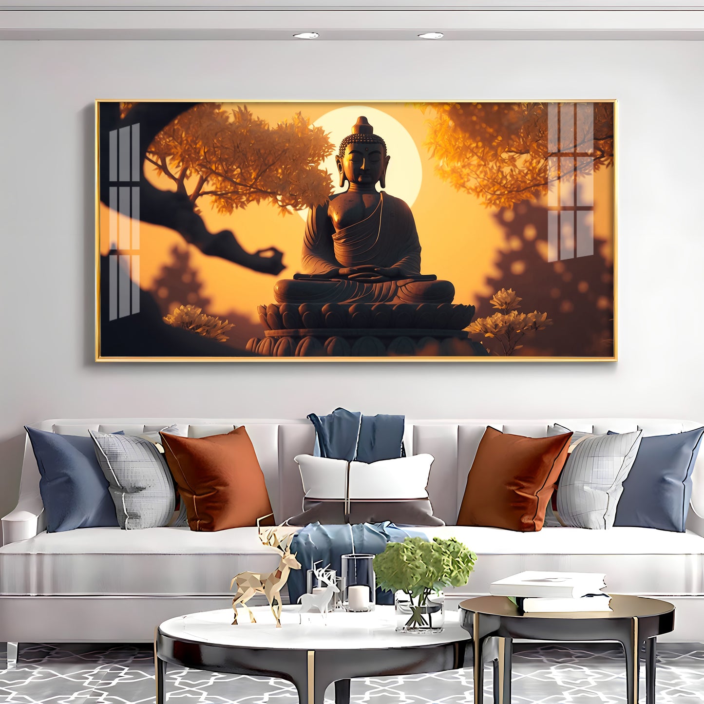 Sunset Fall Meditating Buddha Premium Acrylic Horizontal Wall Art