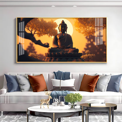 Sunset Fall Meditating Buddha Premium Acrylic Horizontal Wall Art