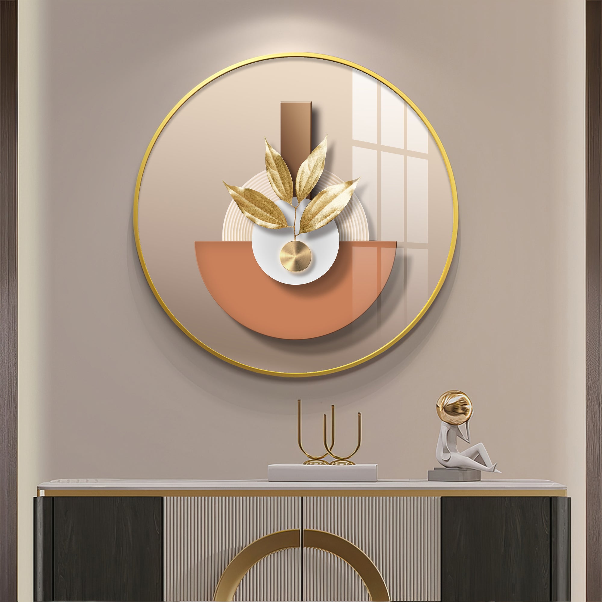 Leafy Luxe Vase Premium Acrylic Round Wall Art