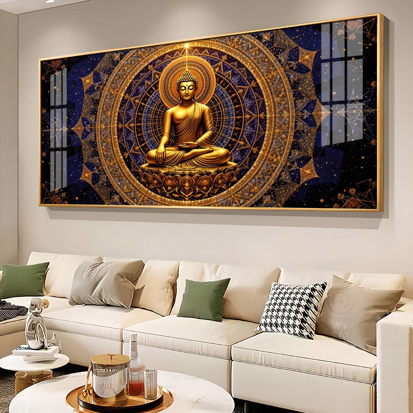Buddha Bliss Premium Acrylic Horizontal Wall Art - 24X12 inches / Gold