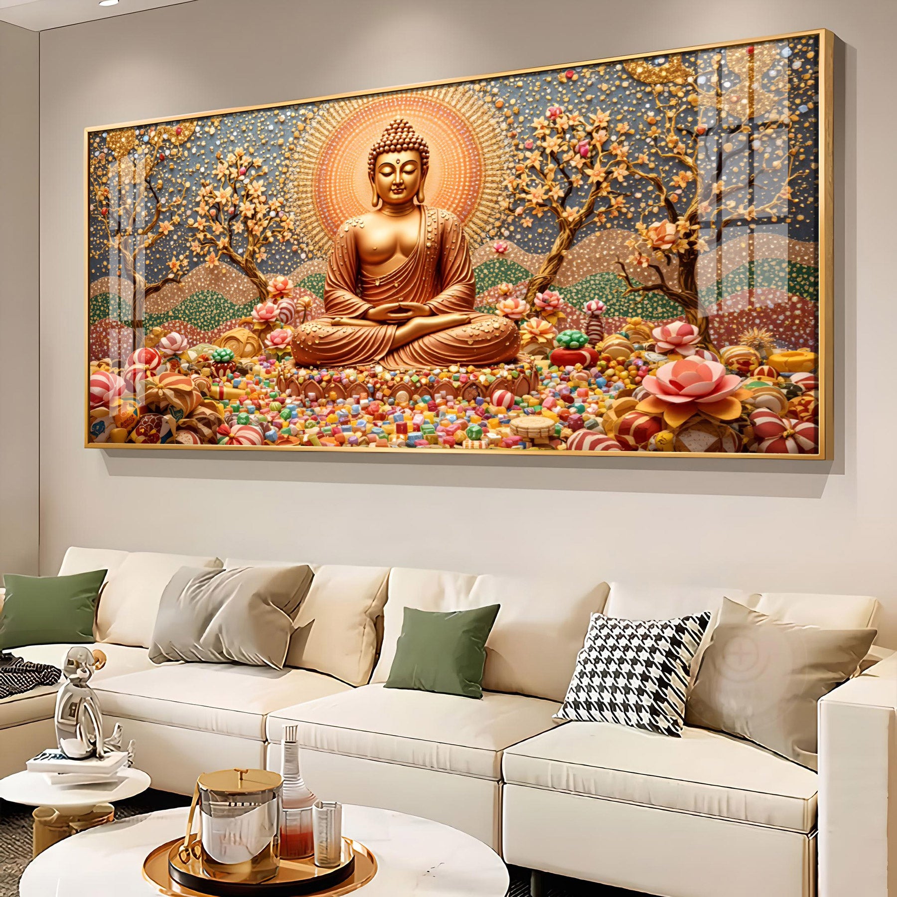 Buddha's Aura With Flower Premium Acrylic Horizontal Wall Art