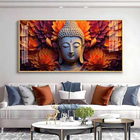 Buddha With Blooming Flower Premium Acrylic Horizontal Wall Art