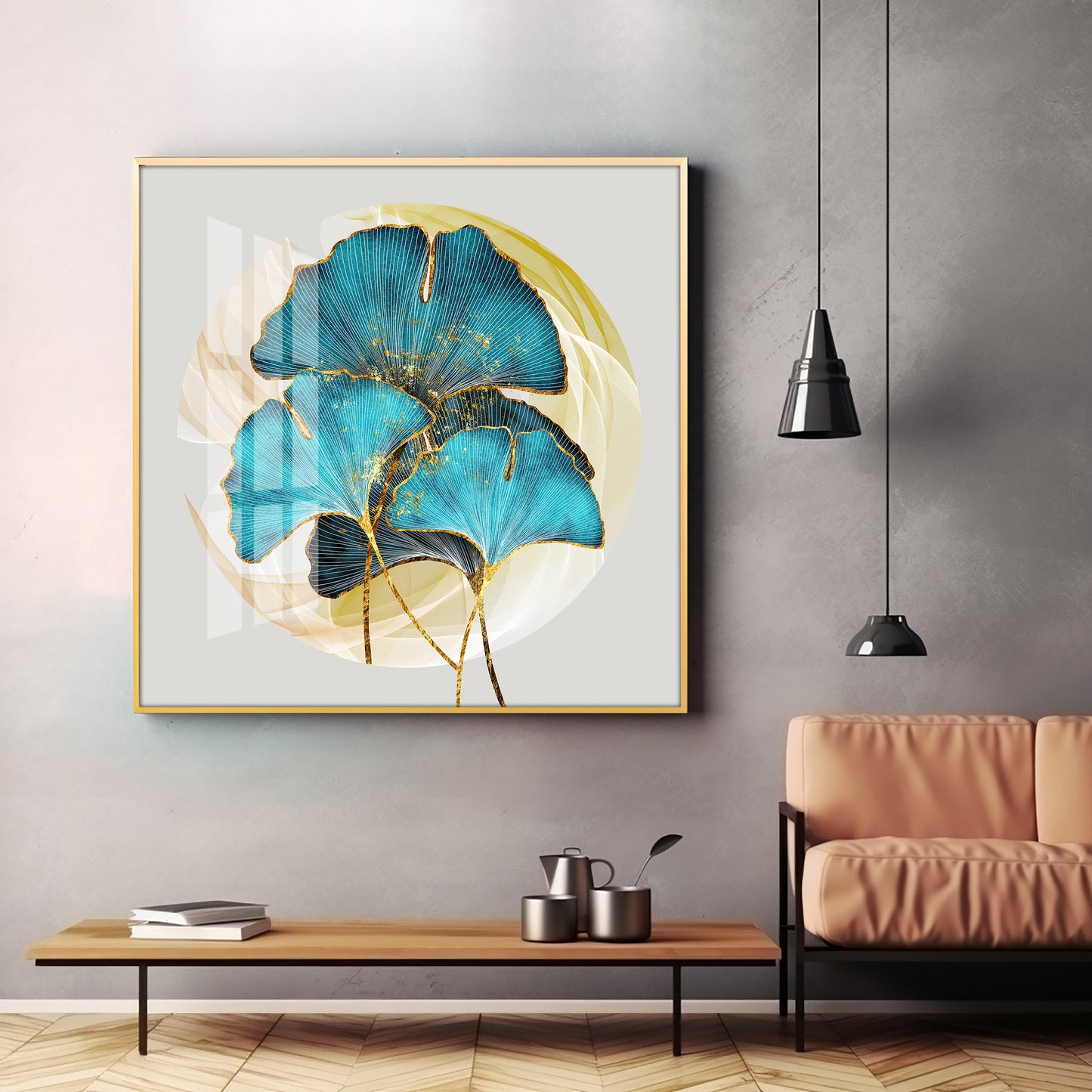 Golden Ginkgo Leaf Premium Acrylic Square Wall Art