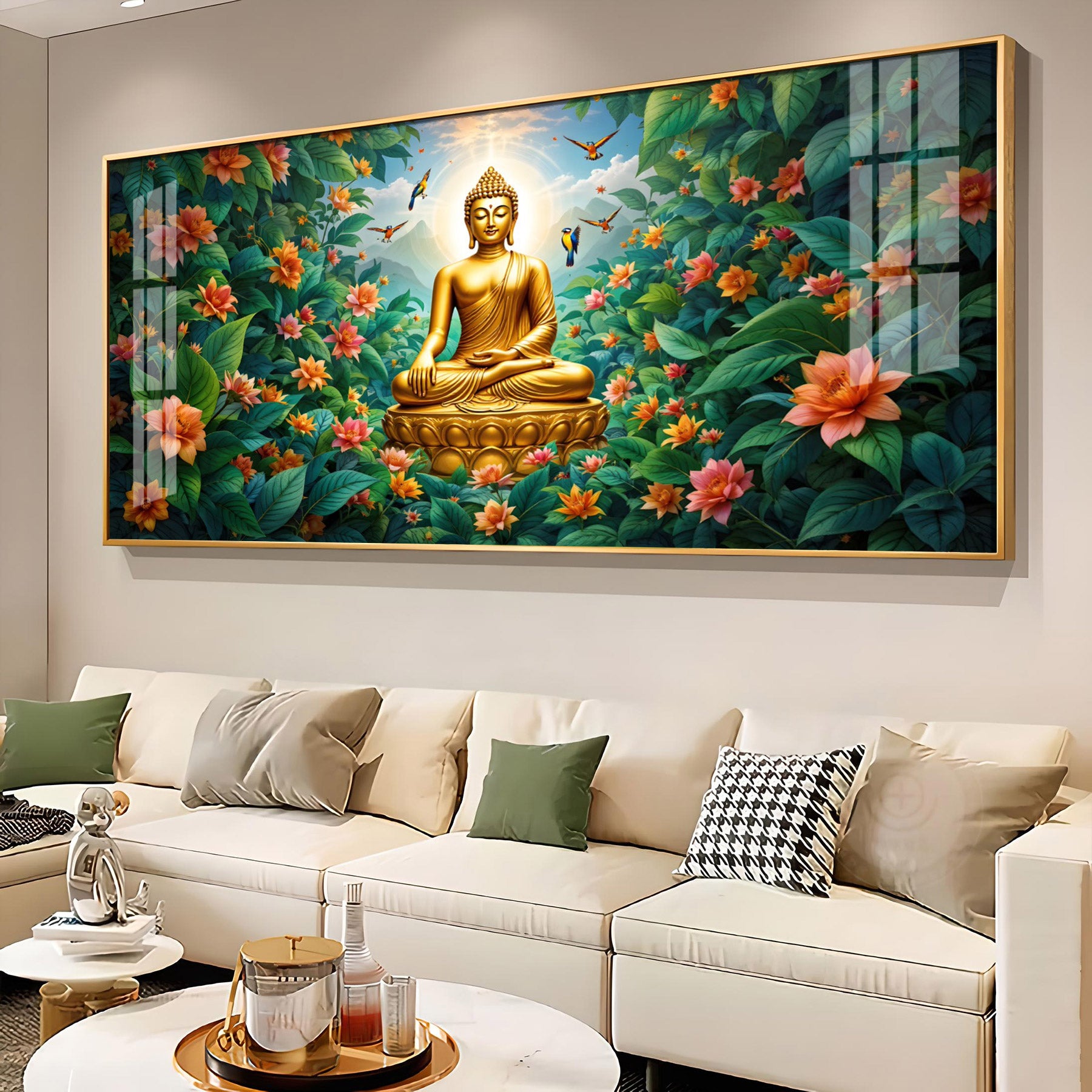 Mindful Living Buddha With Flower Premium Acrylic Horizontal Wall Art