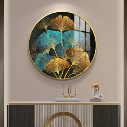 Azure Leaf Premium Acrylic Round Wall Art