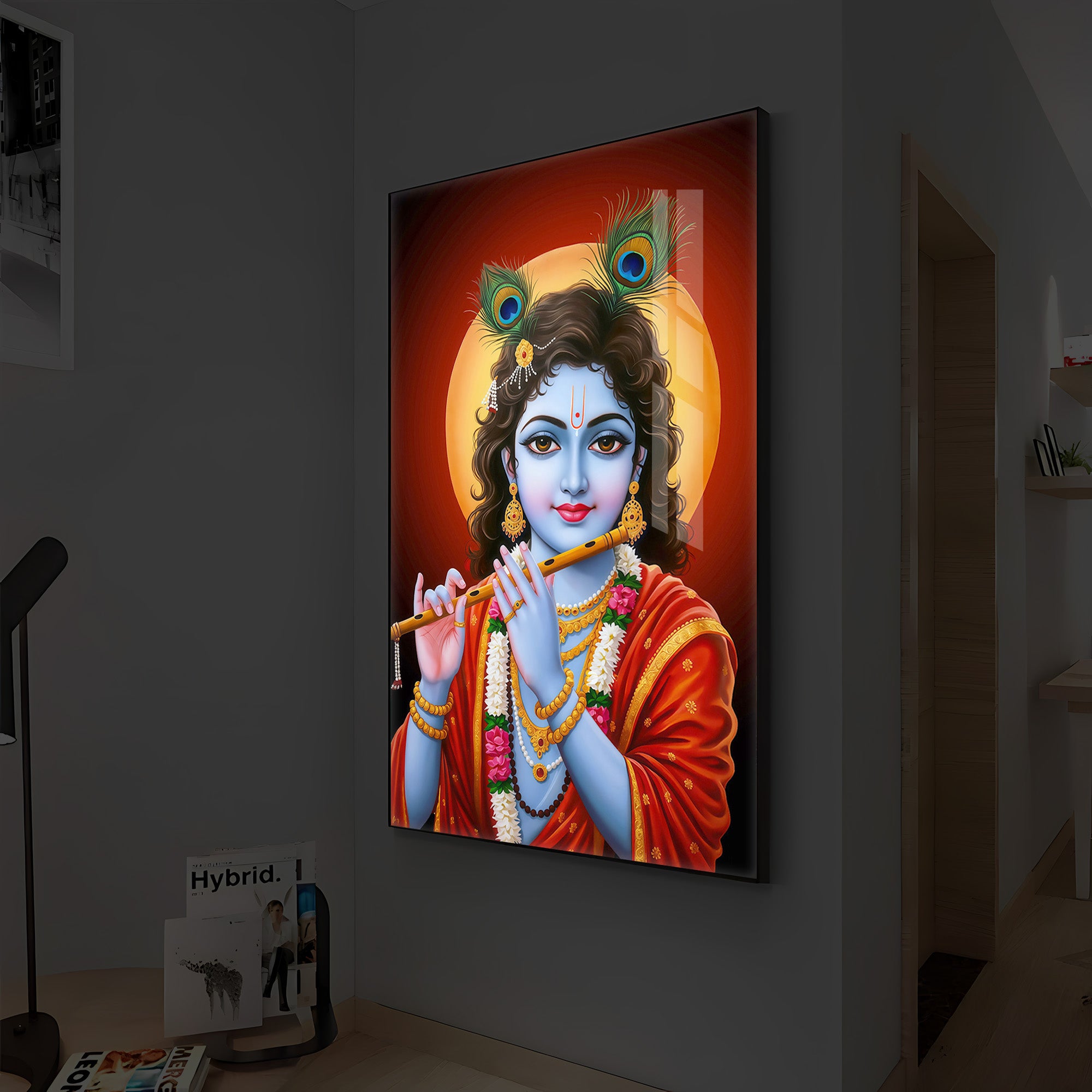 Lord Shree Krishna Ji Modern Luxury Backlight Vertical Wall Art