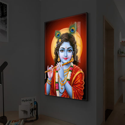 Lord Shree Krishna Ji Modern Luxury Backlight Vertical Wall Art