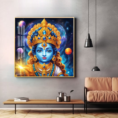 Krishna in Majestic Hues Premium Acrylic Square Wall Art