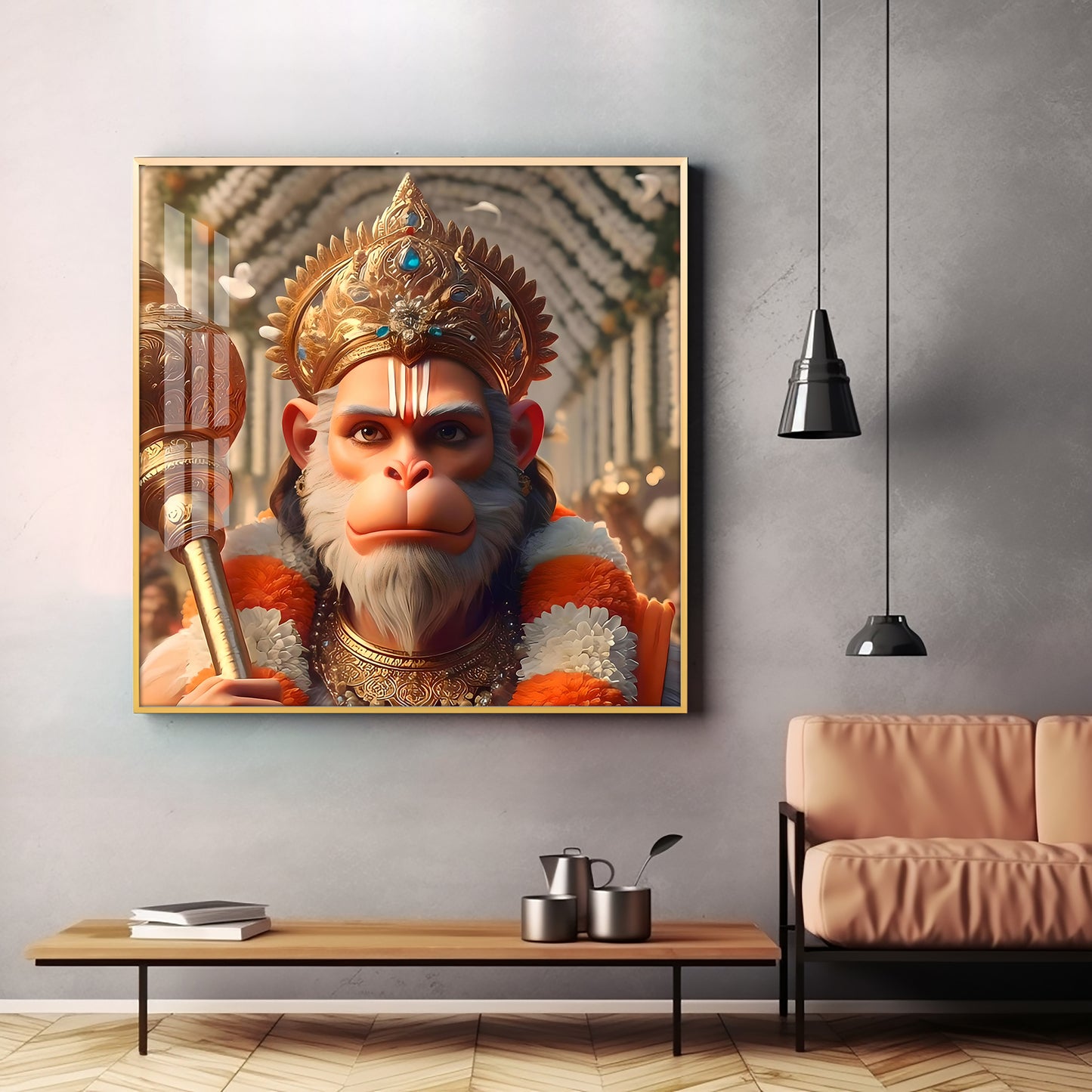 Ram Bhakt Hanuman Premium Acrylic Square Wall Art