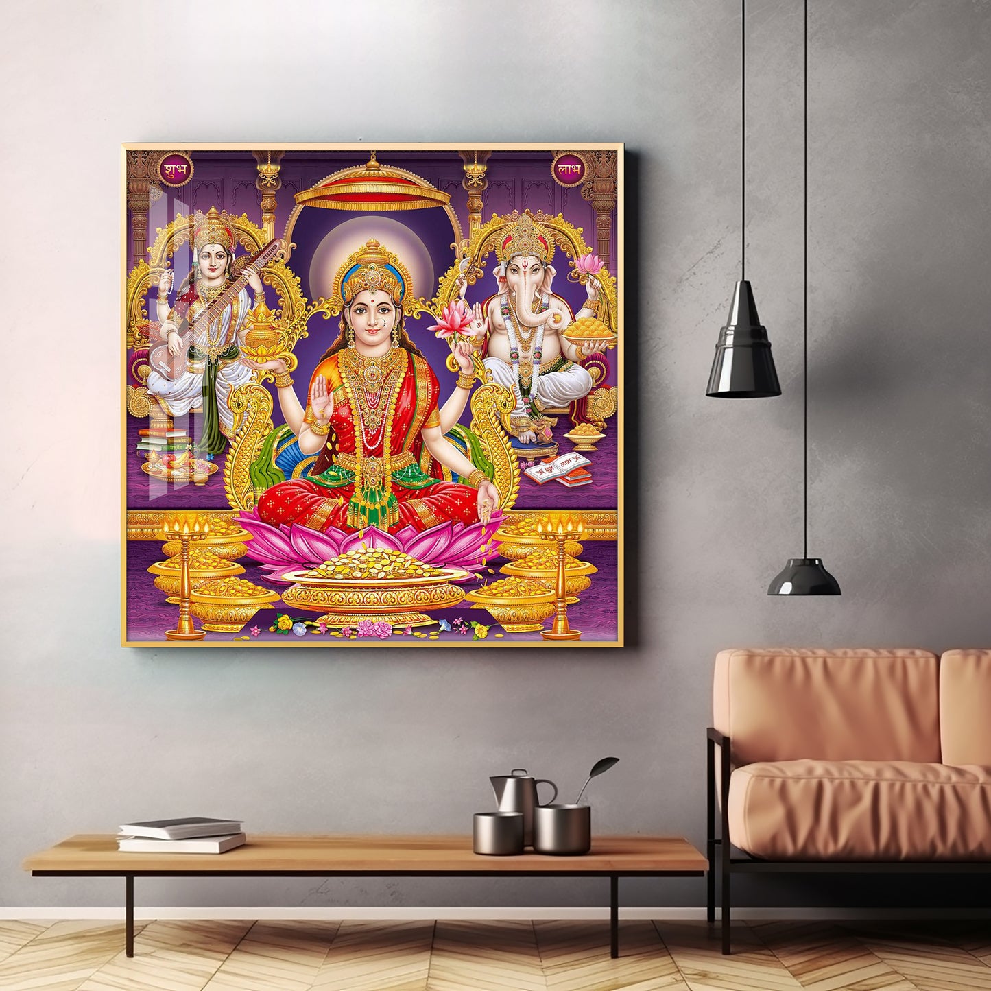 Ethereal Laxmi Ji Elegance Premium Acrylic Square Wall Art